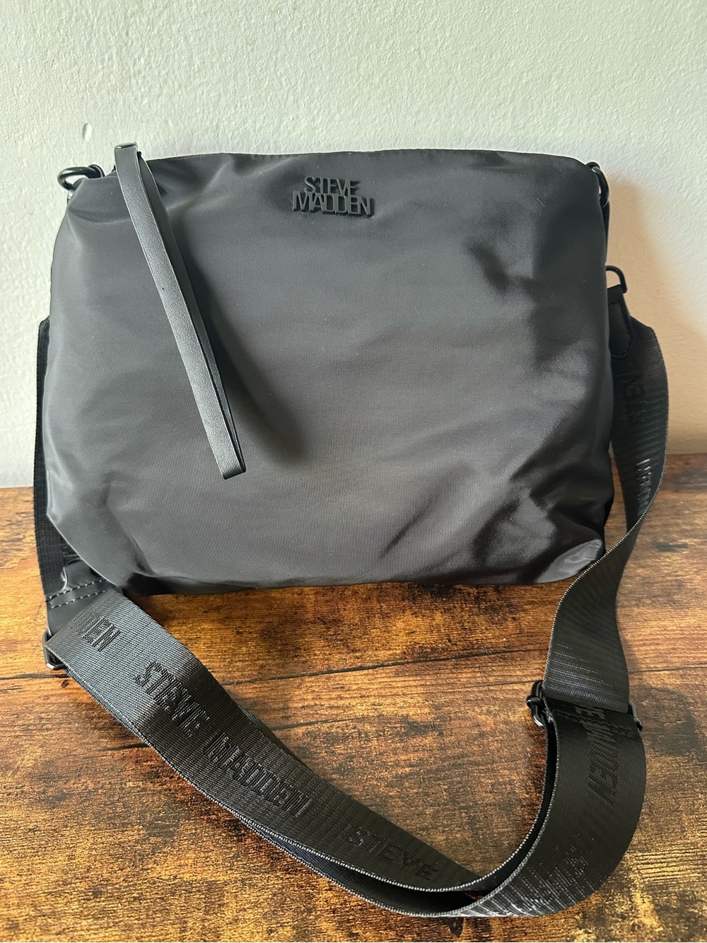 Steve Madden Black Nylon Crossbody Bag with Logo Strap & Wristlet Strap NWOT
